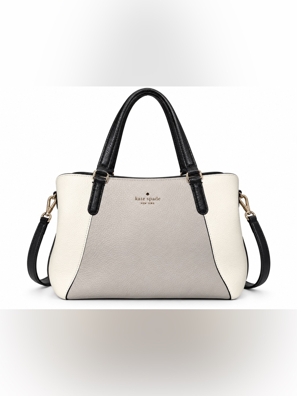 Kate Spade New York Colorblock Satchel Gray Ivory Black Leather Handbag